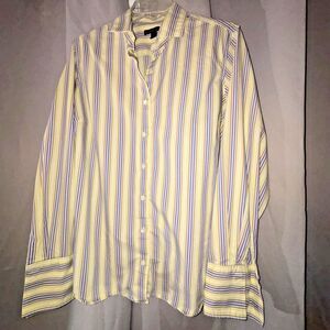 Lands' End Striped Button Down Shirt in Yellow and Blue